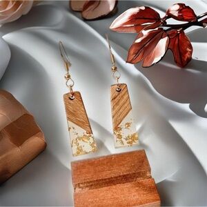 Gold and Brown Geometric Earrings with Floral Accents